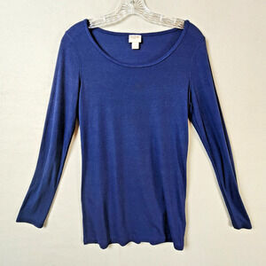 Mossimo Ribbed Knit Long Sleeve Top Women Large Navy